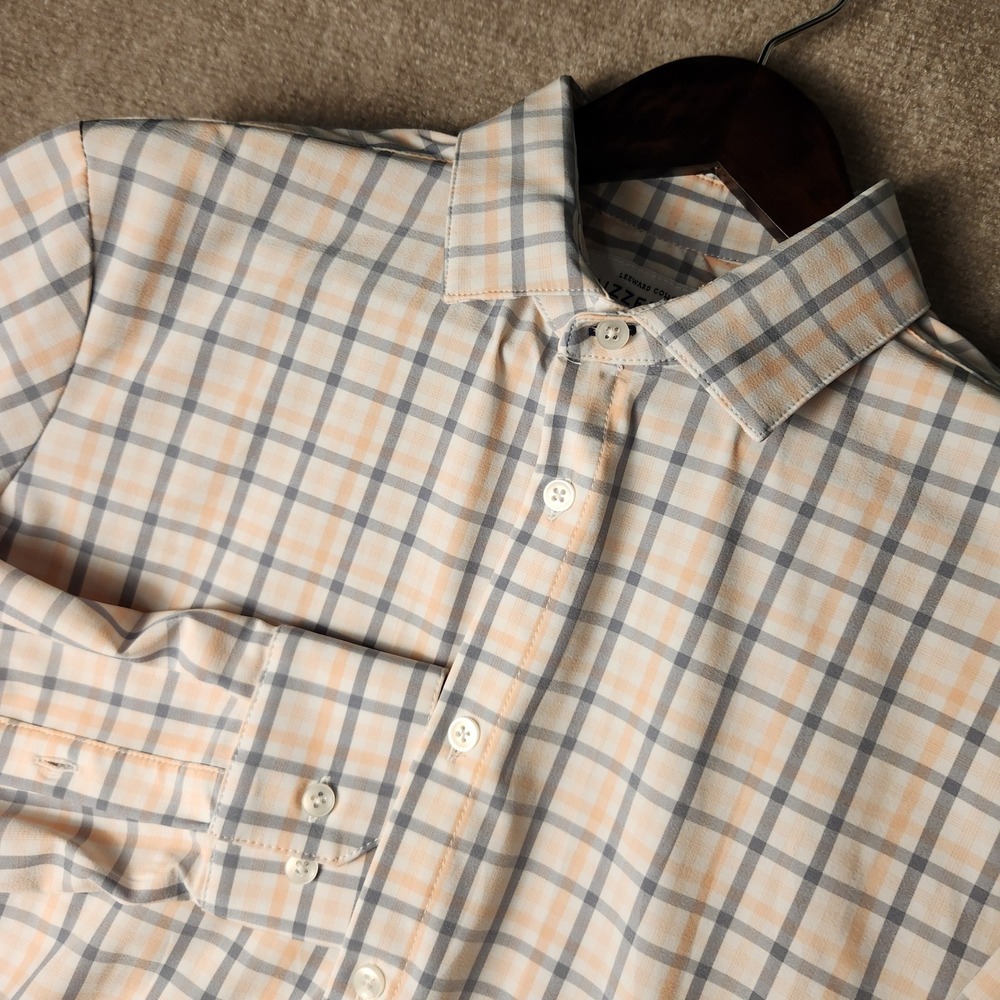 Mizzen+Main Shirt Mens L Orange Blue Plaid Leeward Collection Button Down